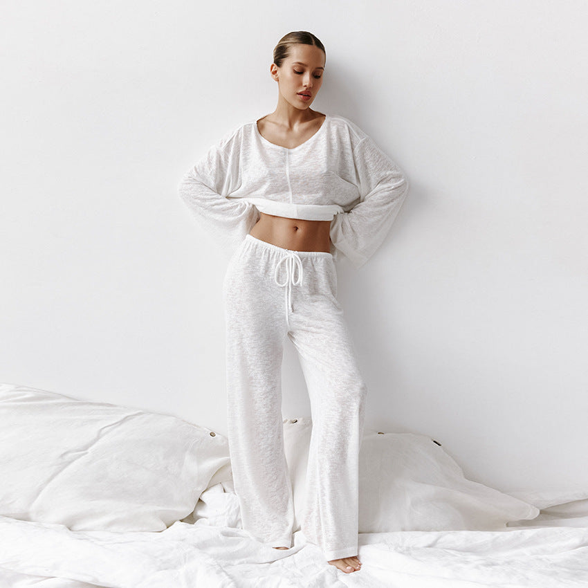 Women's Polyester Lounge Set White Casual European Style