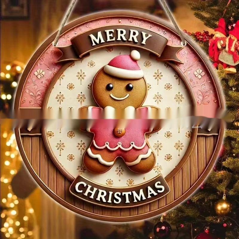 Christmas Winter Gingerbread Man Door Plate Ornaments Wooden
