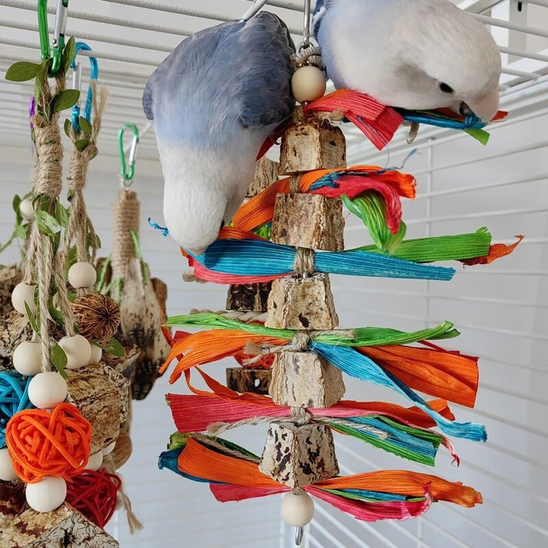 Non-Toxic Yangtao Wooden Parrot Bite Toy with Metal Hook for Cage Attachment