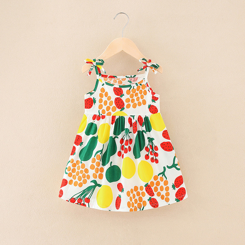 Girls Suspender Cotton Dress Floral Princess Style