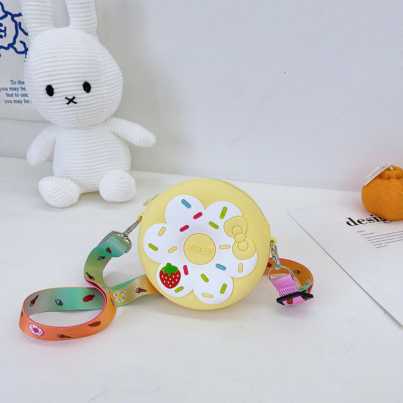 Silicone Children’s Portable Crossbody Bag – Fruit & Donut Shoulder Purse