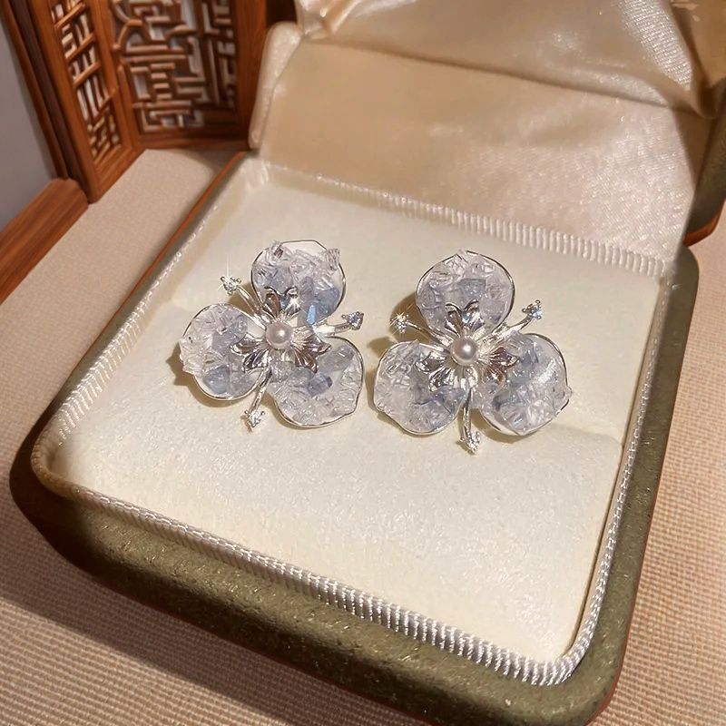 South Korea Blue Butterfly Flower Stud Earrings For Women