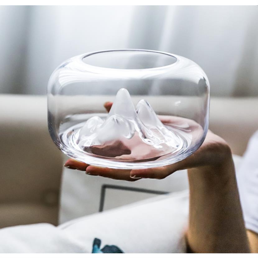 Simple Transparent Snow Mountain Glass Fish Tank Living Room Office Mini Ornament
