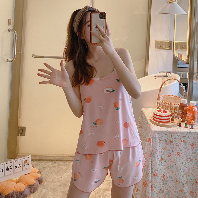 Women's Fashion Simple Camisole Homewear Pajamas Two-piece Set