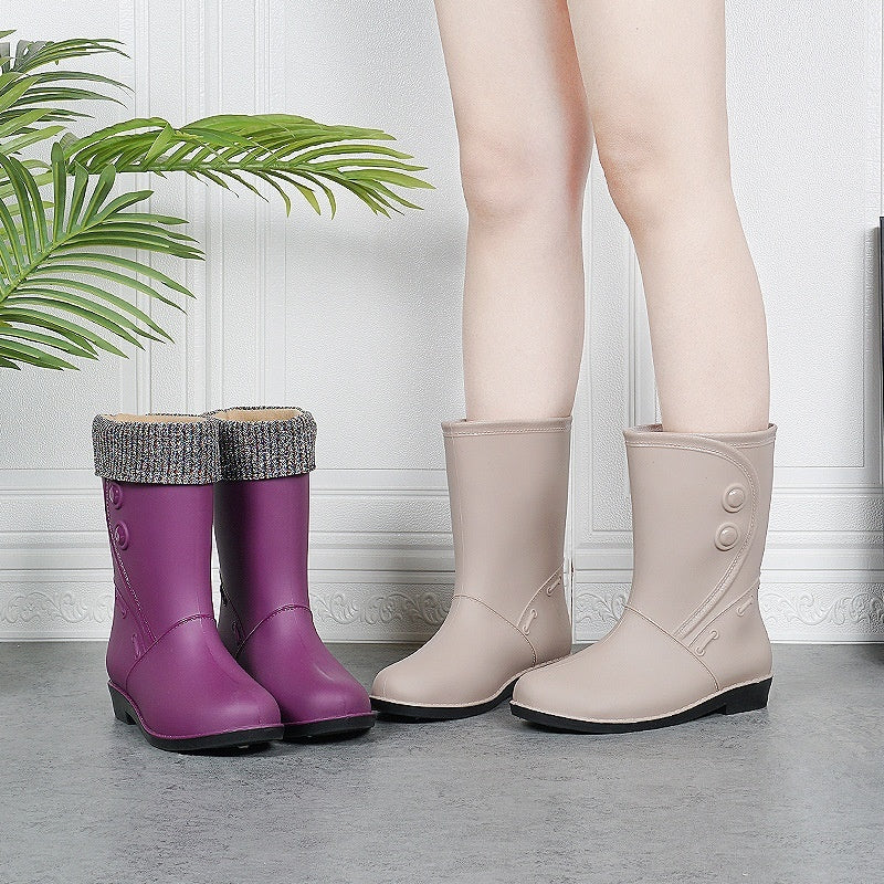 Women's Rain Boots Fleece-lined Fashion Mid-calf Waterproof