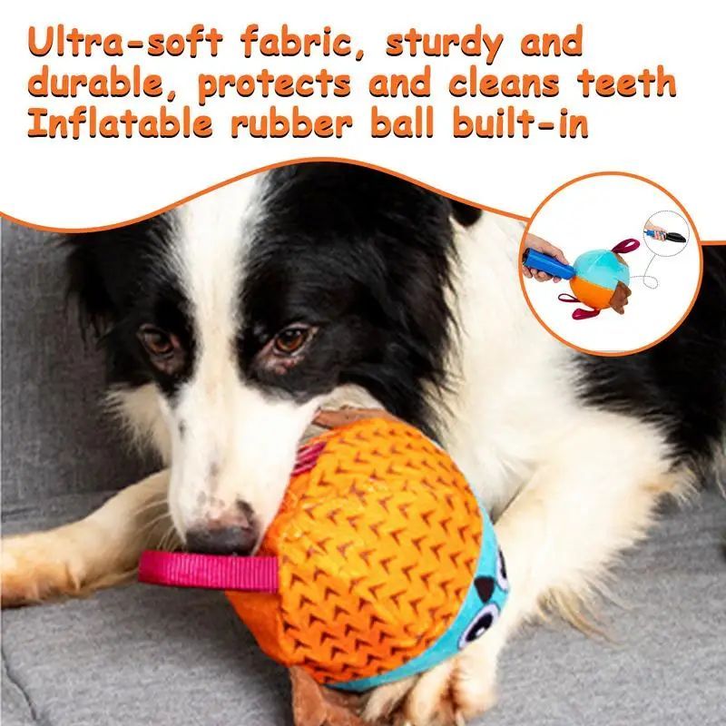 Interactive Inflatable Owl Ball Dog Chew Toy in Velvet and Rubber