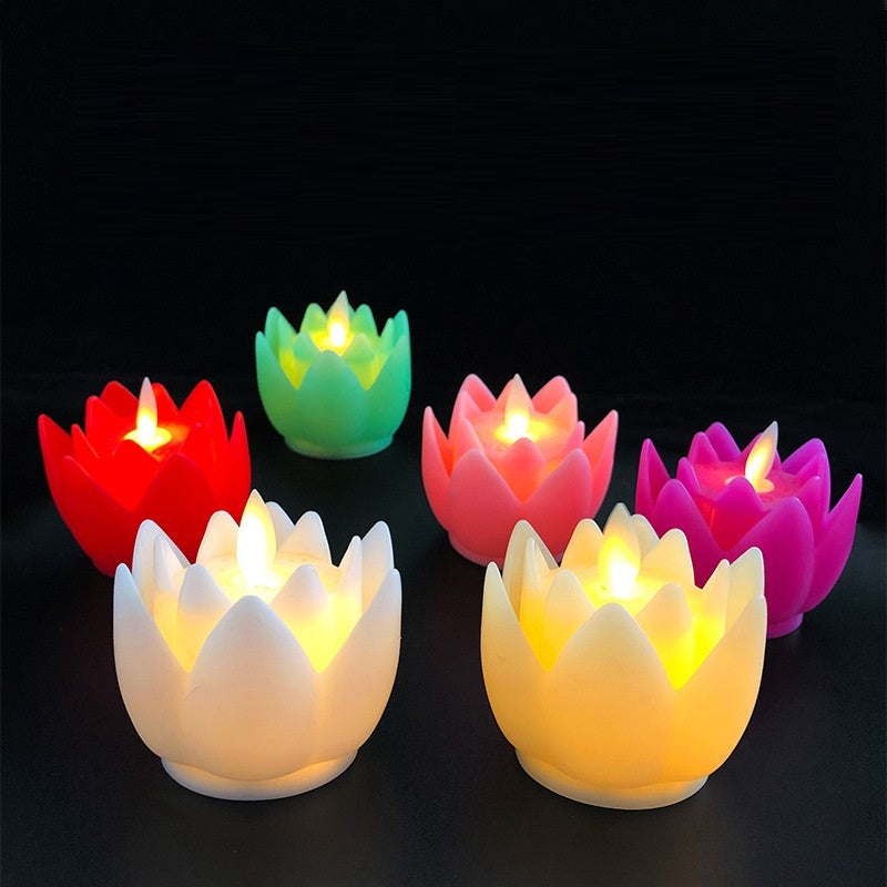 Temple Buddha Front Lotus Lamp Tribute LED Electronic Flower Shape Candle Light