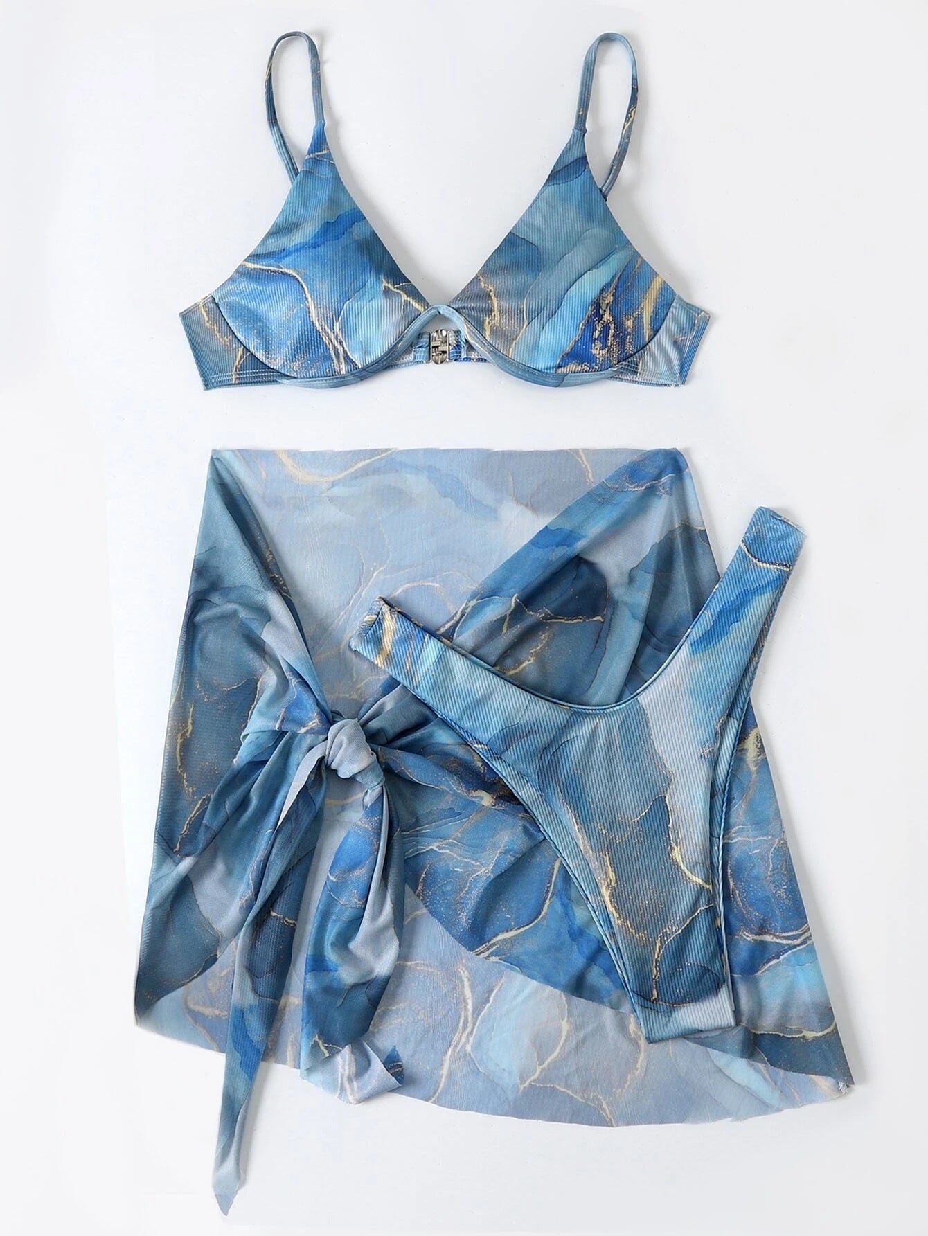 Unisex Polyester Three Piece Swimwear Set Slim Fit Beach