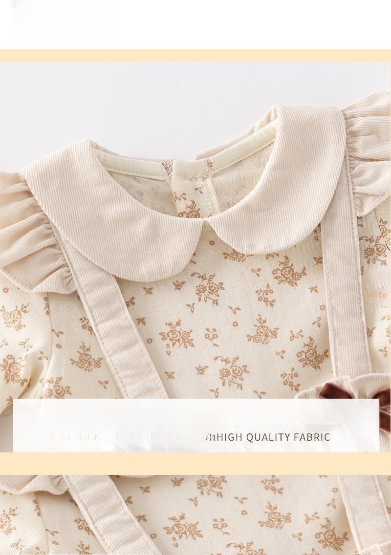 Baby Spring and Autumn Romper – Cute Lady Onesie Jumpsuit with Fake Two-Piece Design for Infant Girls (Hundred Days Outfit)