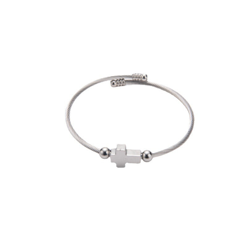 Titanium Steel Retro With Opening Adjustable Cross Bracelet