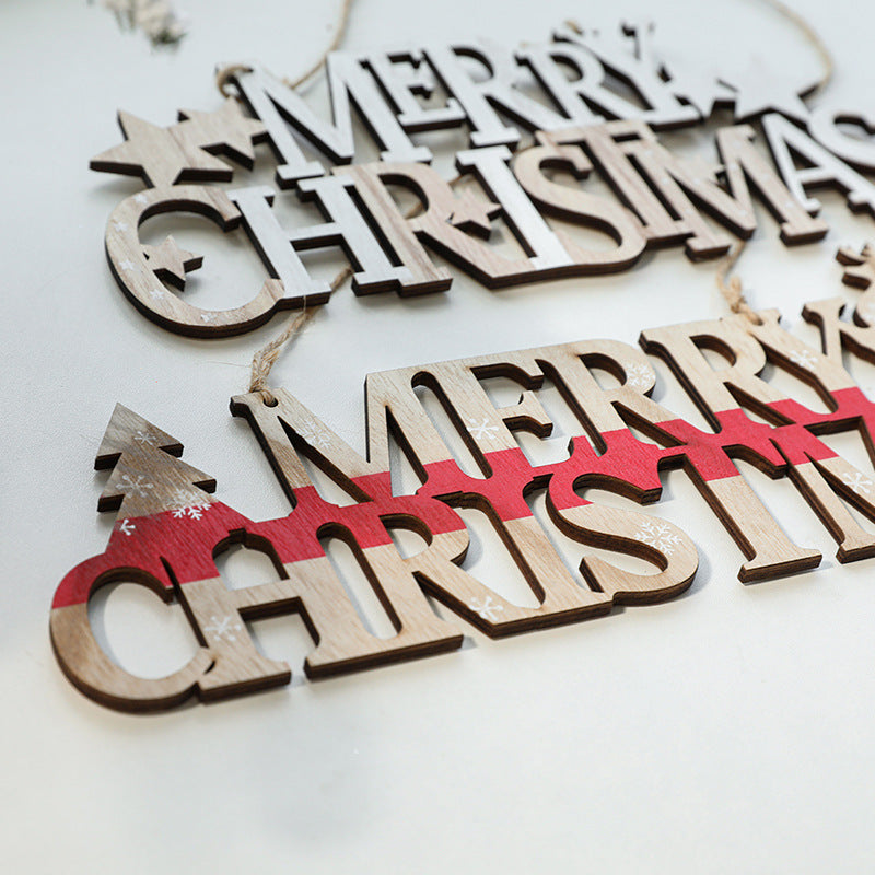Christmas English Alphabet Card Snowman Elk Wooden Pendant