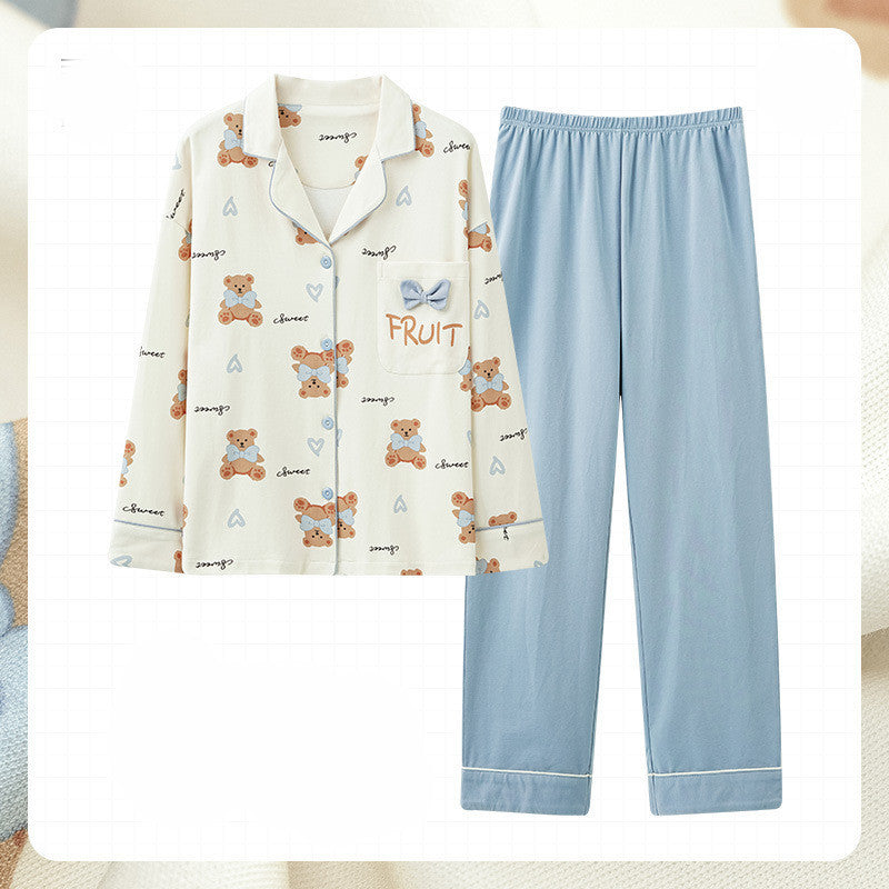 Women's Fashion Simple Cotton Long-sleeved Home Wear Set
