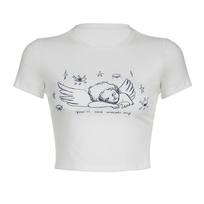 New Cute Angel Printed Short Sleeved T-shirt For Women