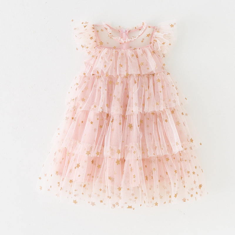 Children Shirt Girls' Dress Fairy Dress Internet Celebrity XINGX Dot Cake