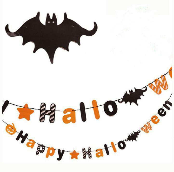 Halloween Triangle Pull Flag Party Decorations Bat Skull Pumpkin Paper Pull Flower Banner