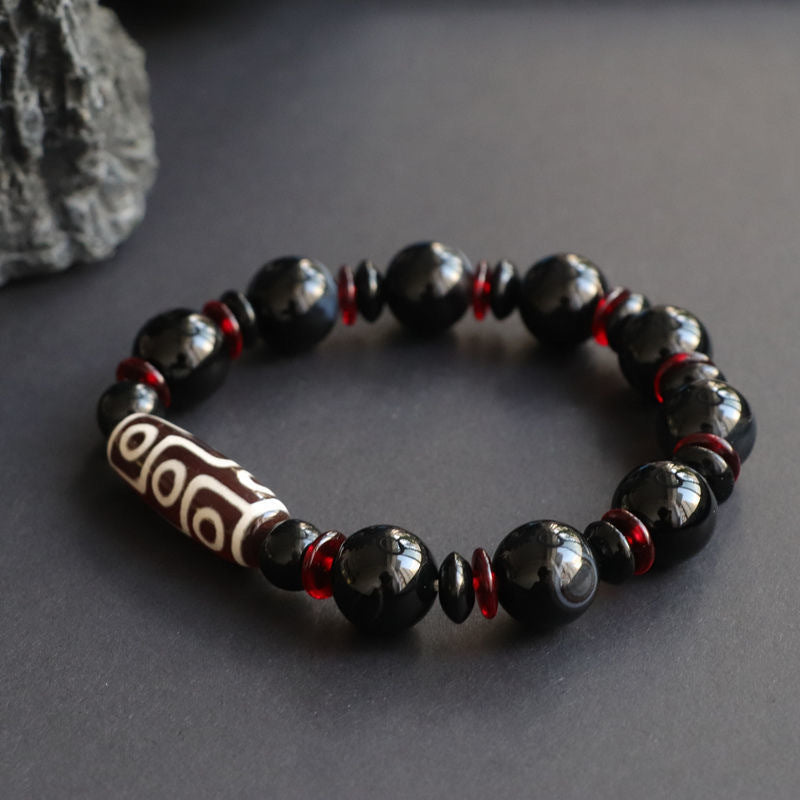 Fashion Black Agate Dzi Bead Chalcedony Bracelet