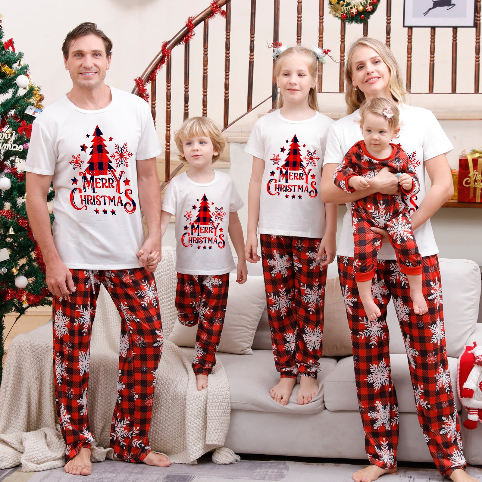 Christmas Parent-Child Plaid Pajama Set – Cozy Printed Homewear