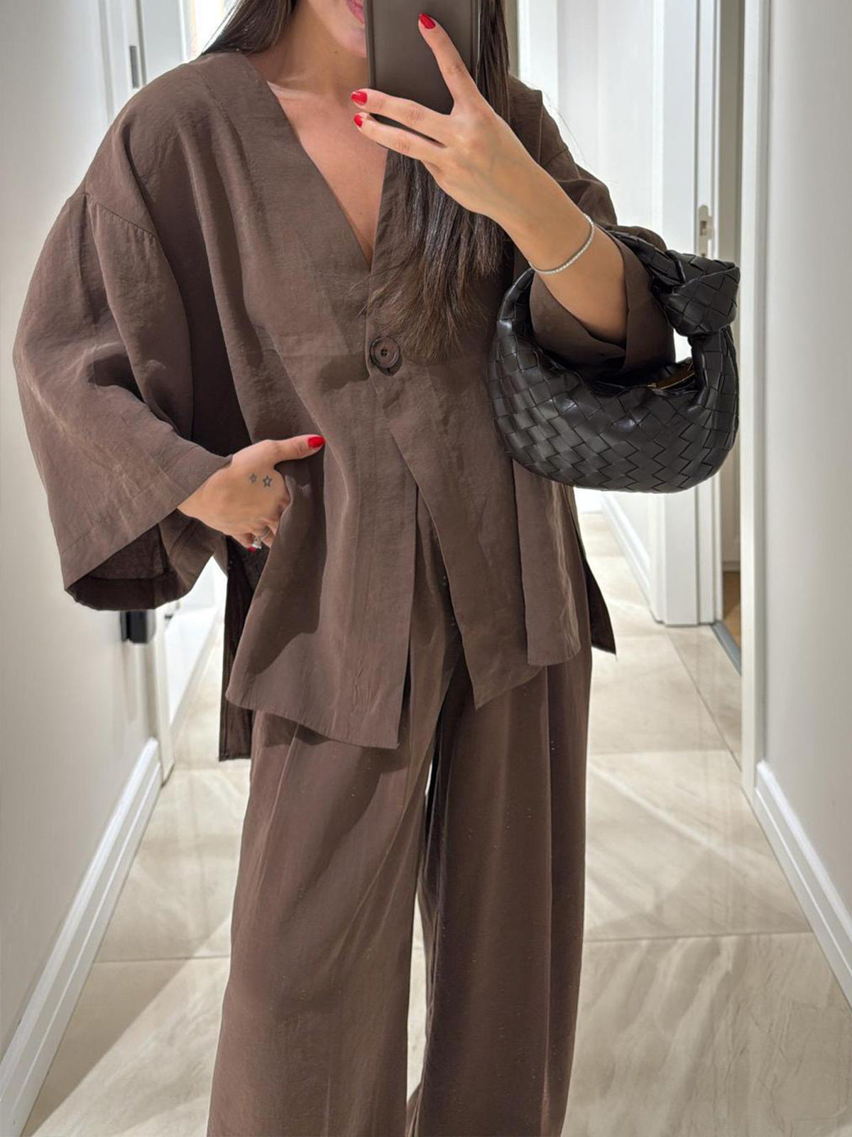 Women's Solid Color Casual Fashion Cardigan Top And Trousers