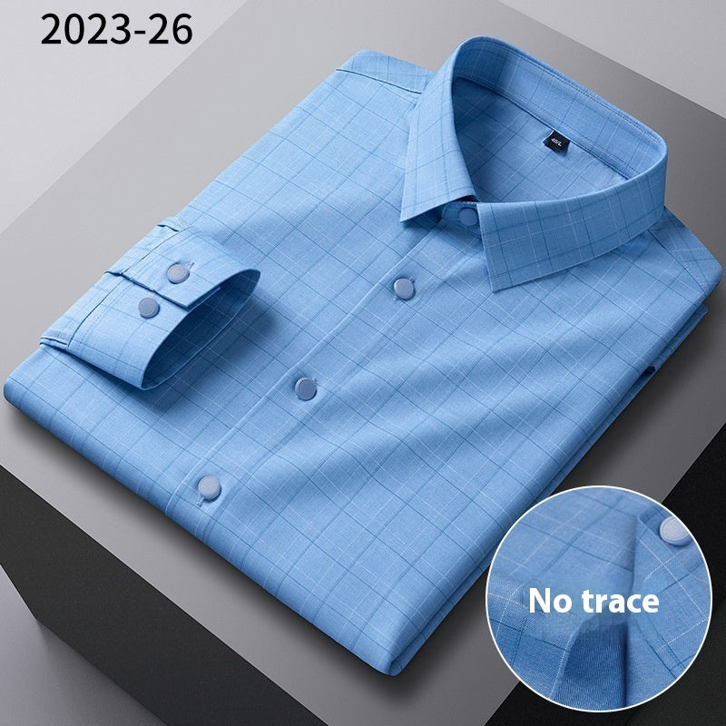 Bamboo Fiber Seamless Light Luxury Men's Striped Long Sleeve Shirt