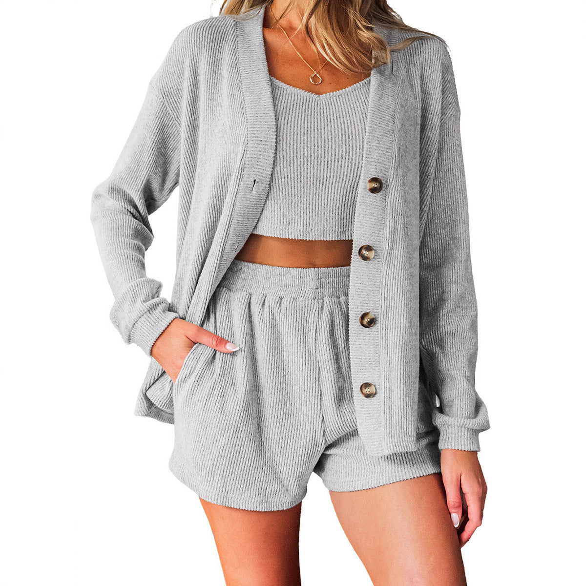 Women's Casual Relaxed Fit Solid Color Shorts Suit Polyester