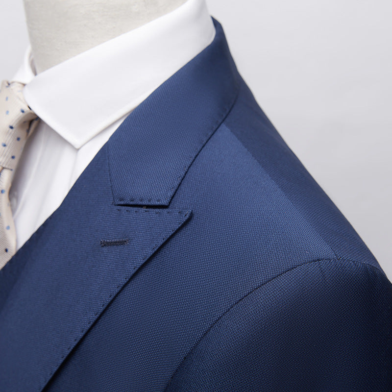 Men's British Korean Slim Fit Dark Blue Casual Three-piece Suit