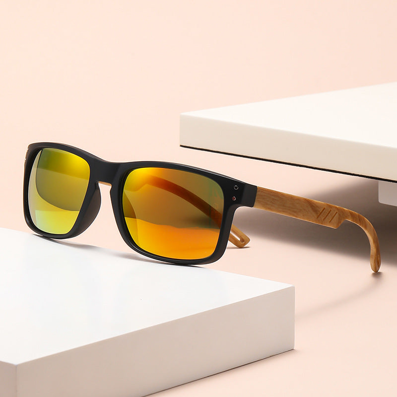 Men's Retro Wood Grain Square Sunglasses