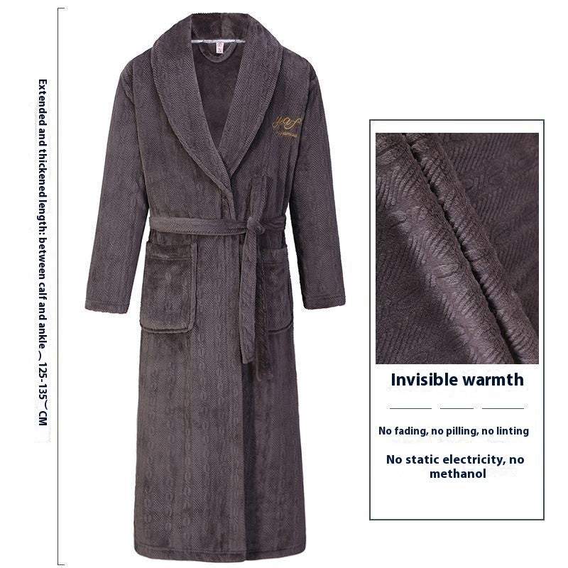 Men's Winter Thickening Thermal Bathrobe Coral Velvet Thin Belt Bathrobe Pajamas