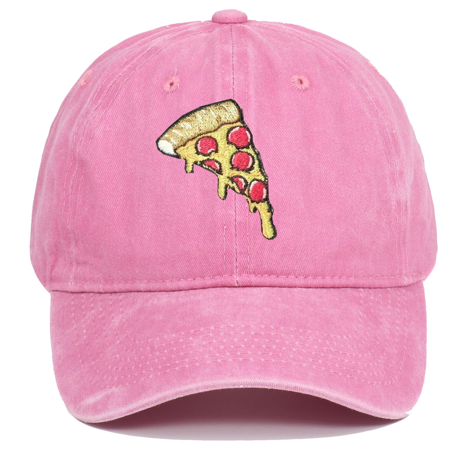 Pizza Embroidery Soft Top Baseball Cap Retro Worn Looking Washed-out