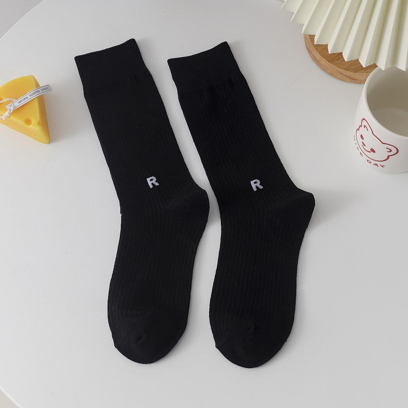 Socks Women's Long Cotton Socks Candy Color Japanese R Letters