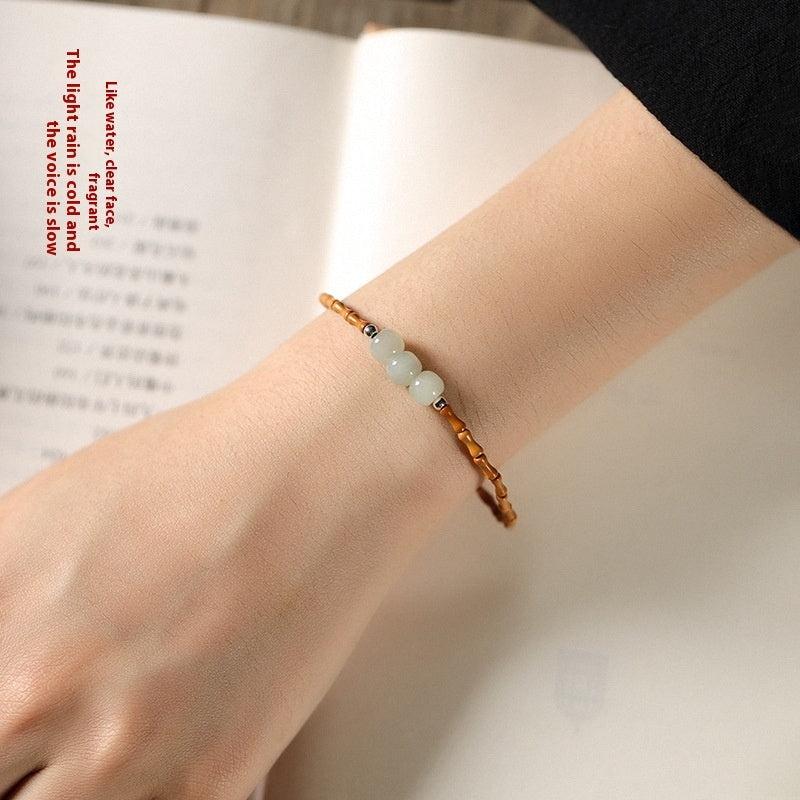 Olive Nut Bamboo Joint Hetian Jade Single Circle Bracelet Female