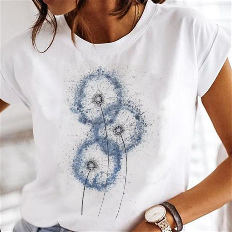 Women's Dandelion Print Milk Silk Pullover Tee