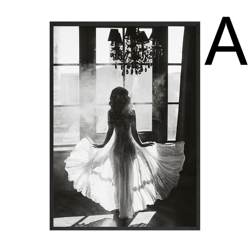 Black and White Wall Art – Sexy Woman Canvas Painting Poster Print