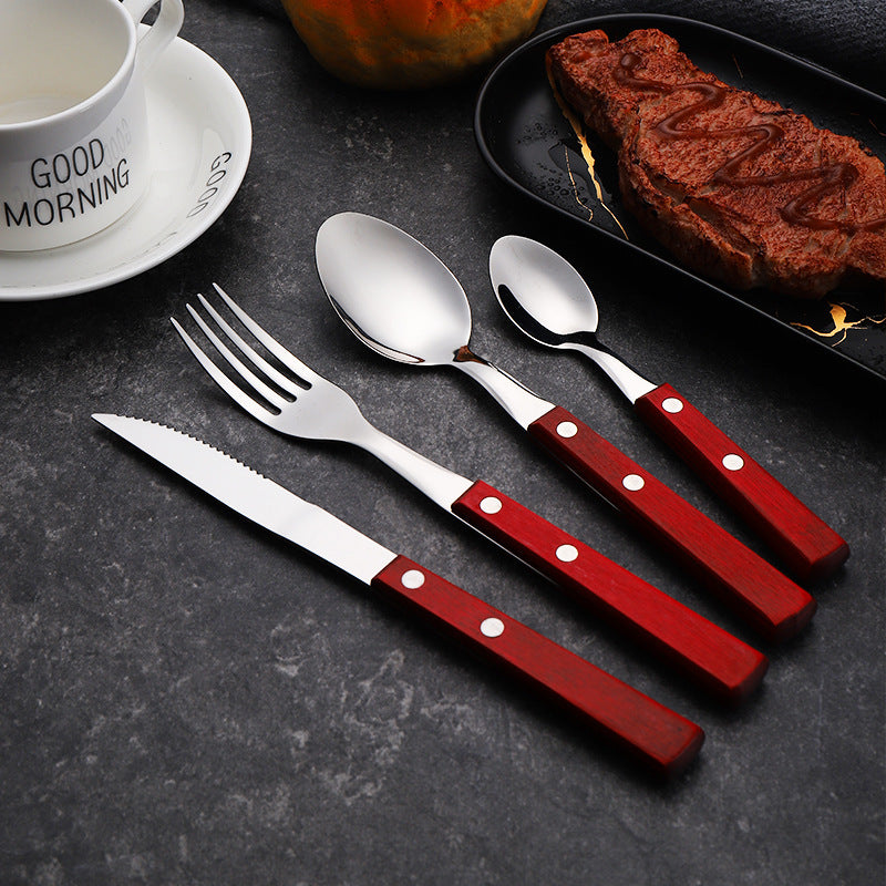 304 Stainless Steel Western Cutlery Natural Wood Cutlery Set
