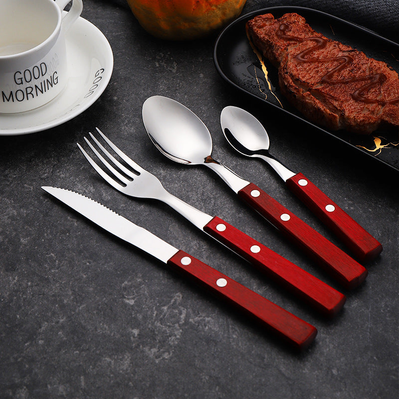 304 Stainless Steel Western Cutlery Set With Wood Handles