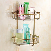 Copper Bathroom Corner Storage Basket – European Style Double Layer Wall-Mounted Organizer