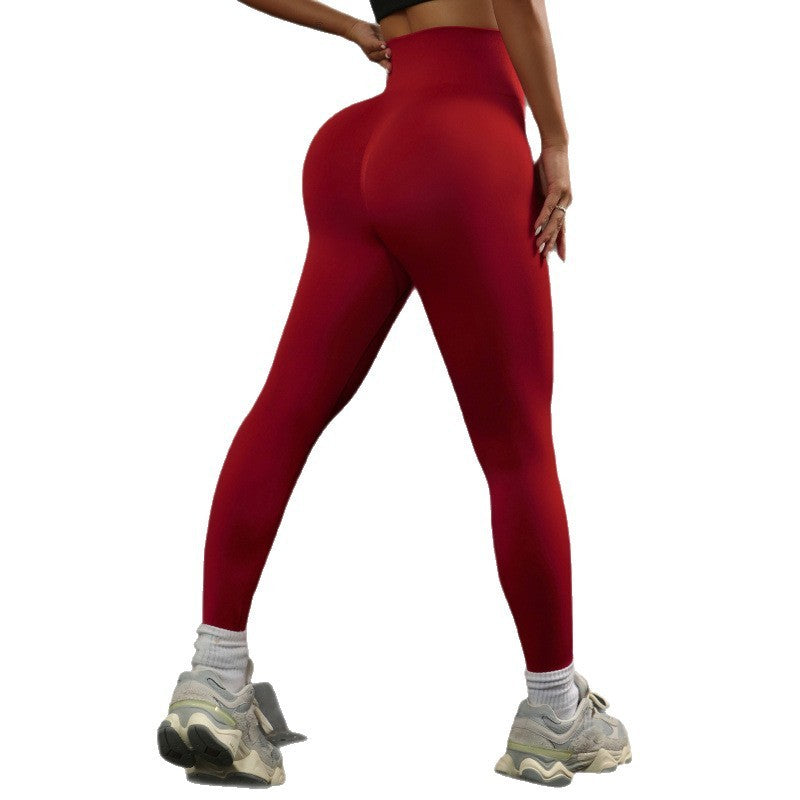 Women’s Wine Red Yoga Pants – Moisture-Wicking Nylon Spandex Trousers