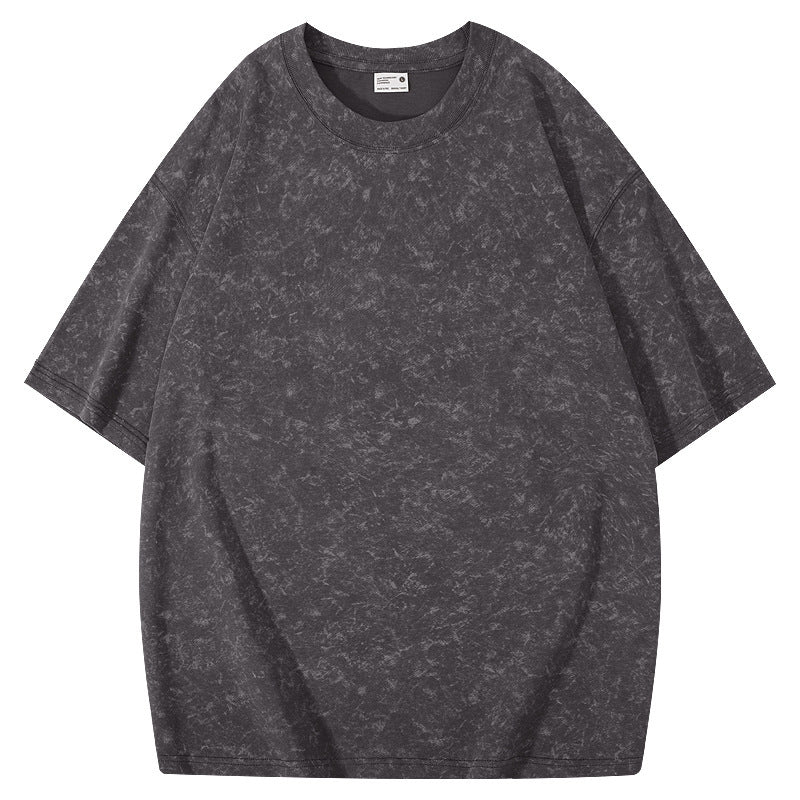 Batik American Solona T-shirt 220g Washed Distressed T-shirt Loose Shoulder Round Neck