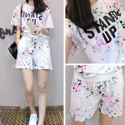 T-Shirt Two Piece Paint Print Casual Sweatshirt Set