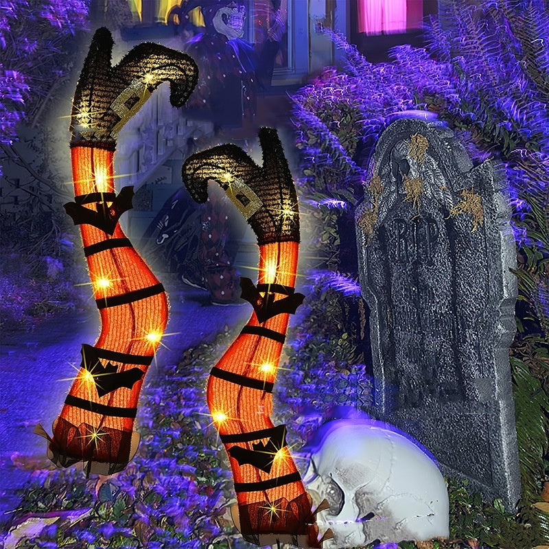 Halloween Glowing Witch Legs Decoration – Outdoor Garden Haunted House Party Acrylic Plug-in Prop