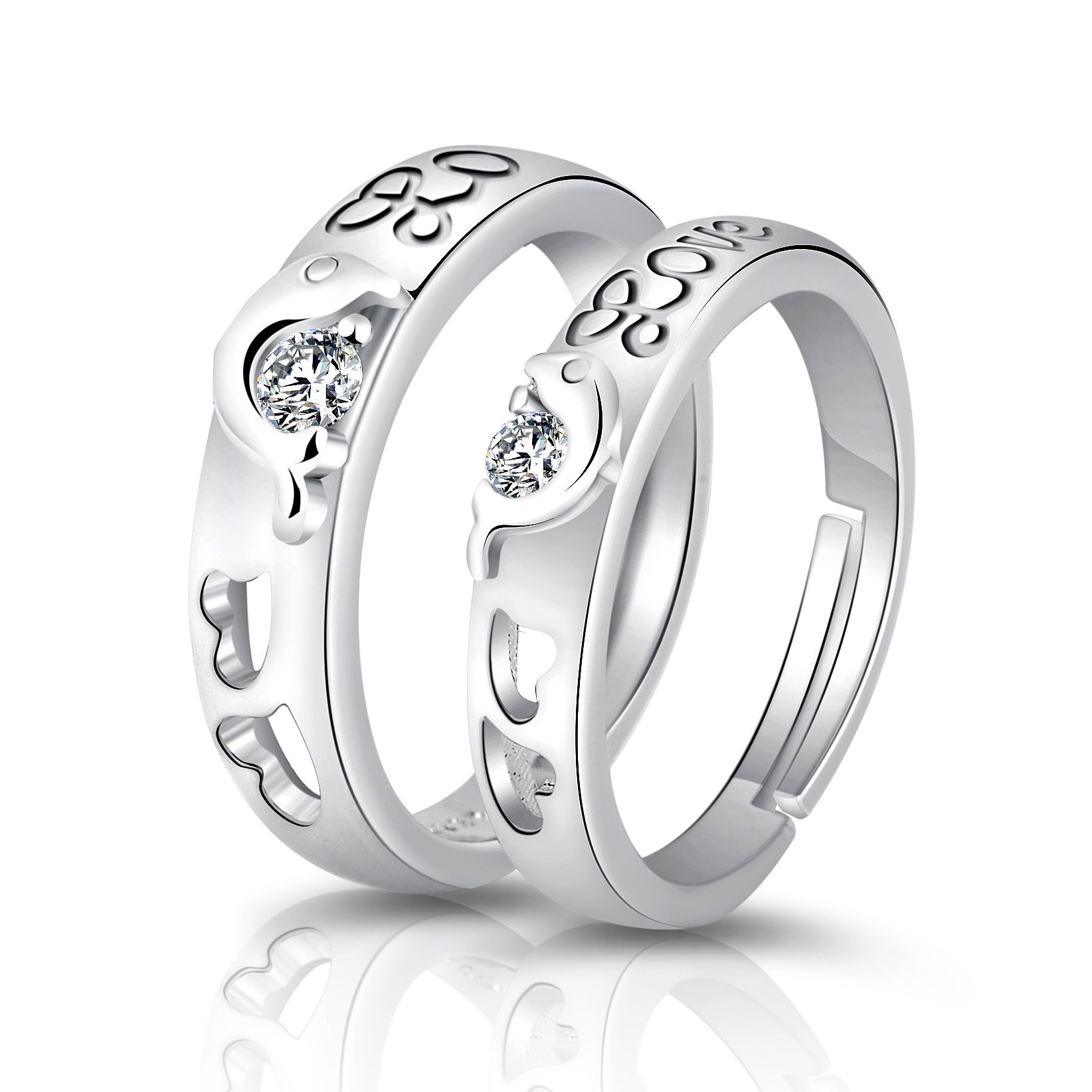 Elegant Crown-Shaped Moissanite Electroplated Copper Couple Rings Set