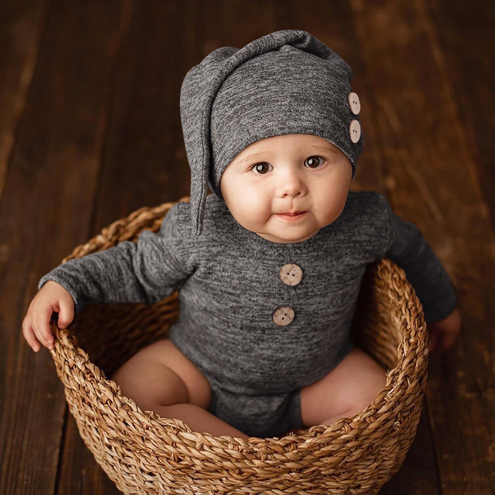 Baby Photo Clothes Props Button Hat Two Sets