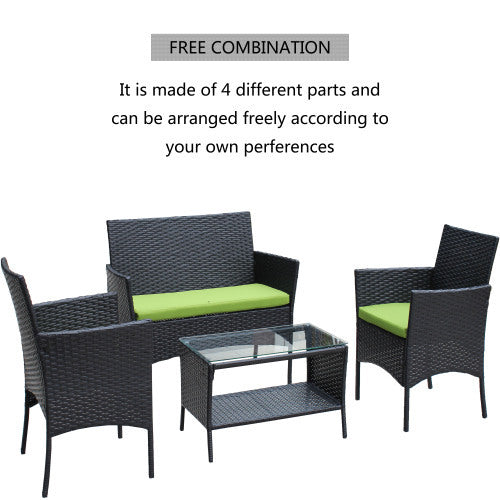 4-Piece Black Rattan Outdoor Patio Furniture Set