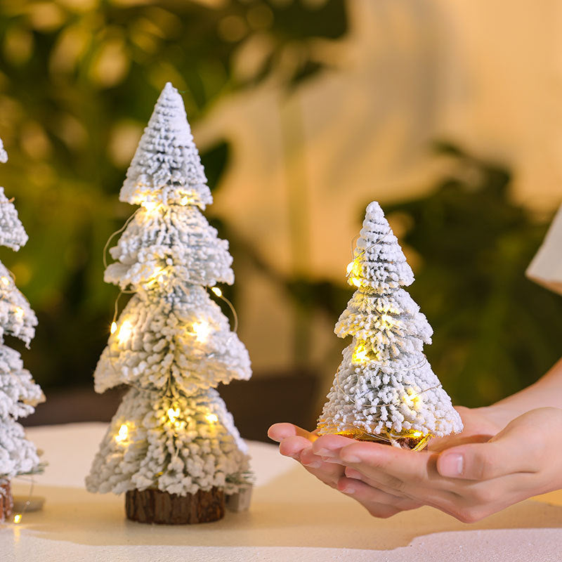 Tower-shaped Flocking Snow Pine Desktop Christmas Tree Ornaments