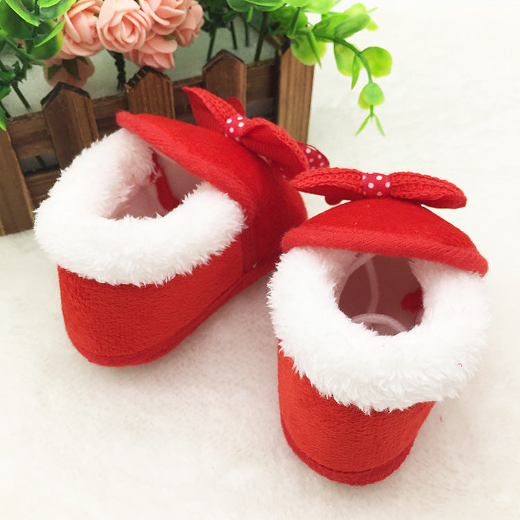 Bowknot Baby Girl Toddler Plus Velvet Padded Cotton Shoes