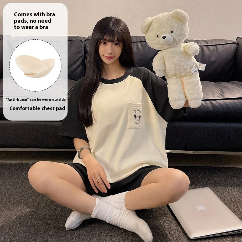 Cartoon Cute Loungewear Can Be Worn Outside With Chest Pad