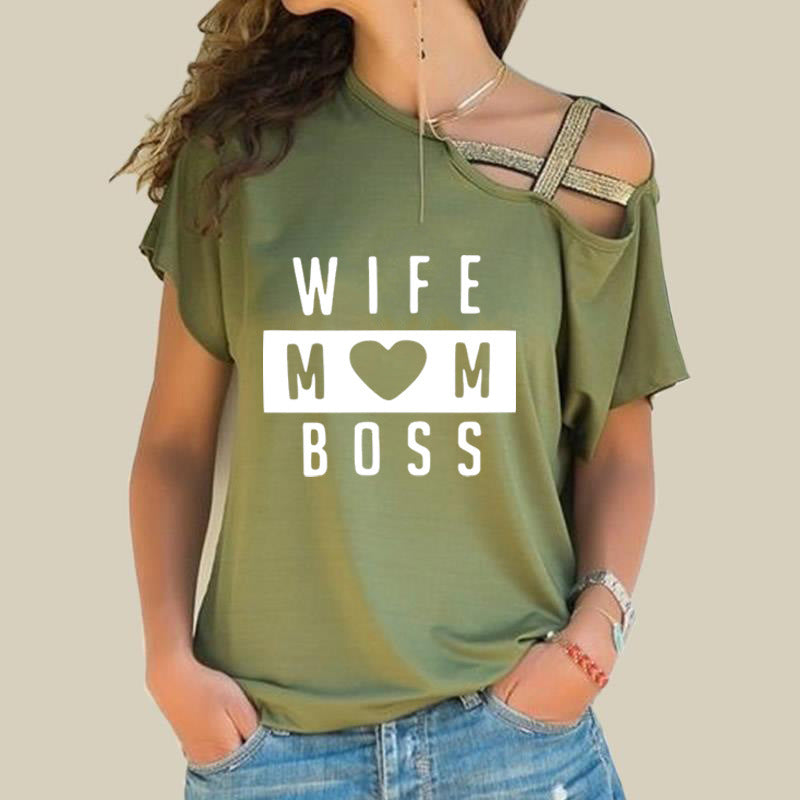 Irregular Cross Oblique Shoulder Short-sleeved T-shirt Women