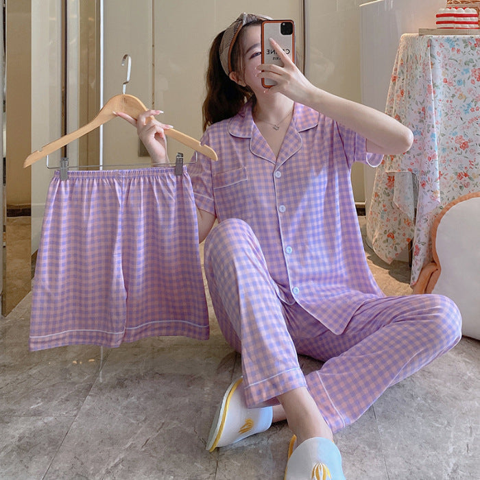 Womens Milk Silk Fruit Print Pajamas Short Sleeve Relaxed