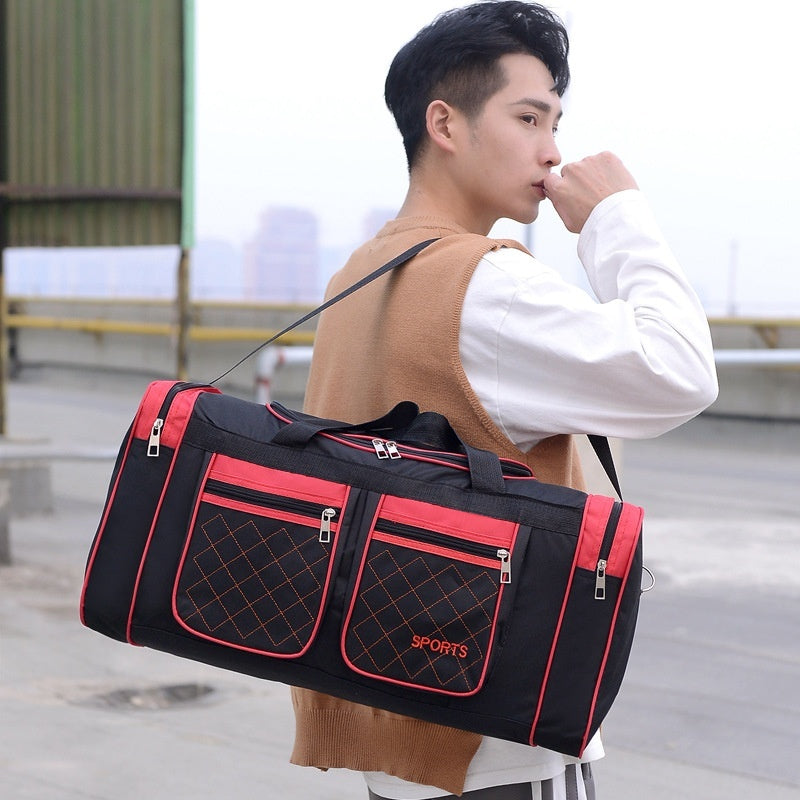 Unisex Oversized Oxford Travel Bag With Rhombus Pattern