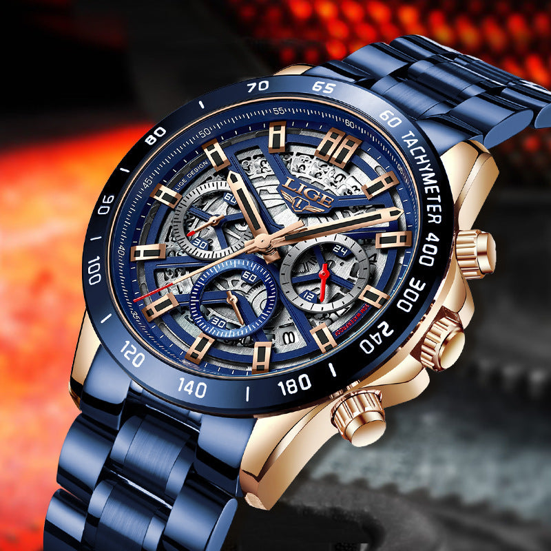 Men's Quartz Hollow New Concept Multifunctional Waterproof Watch