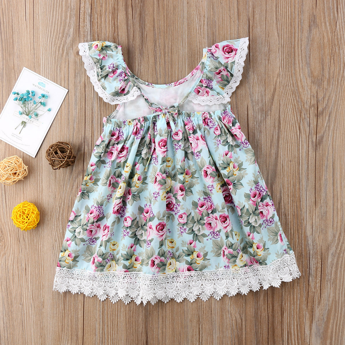 Girls Off Shoulder Lace Dress Cotton Polyester Floral Print